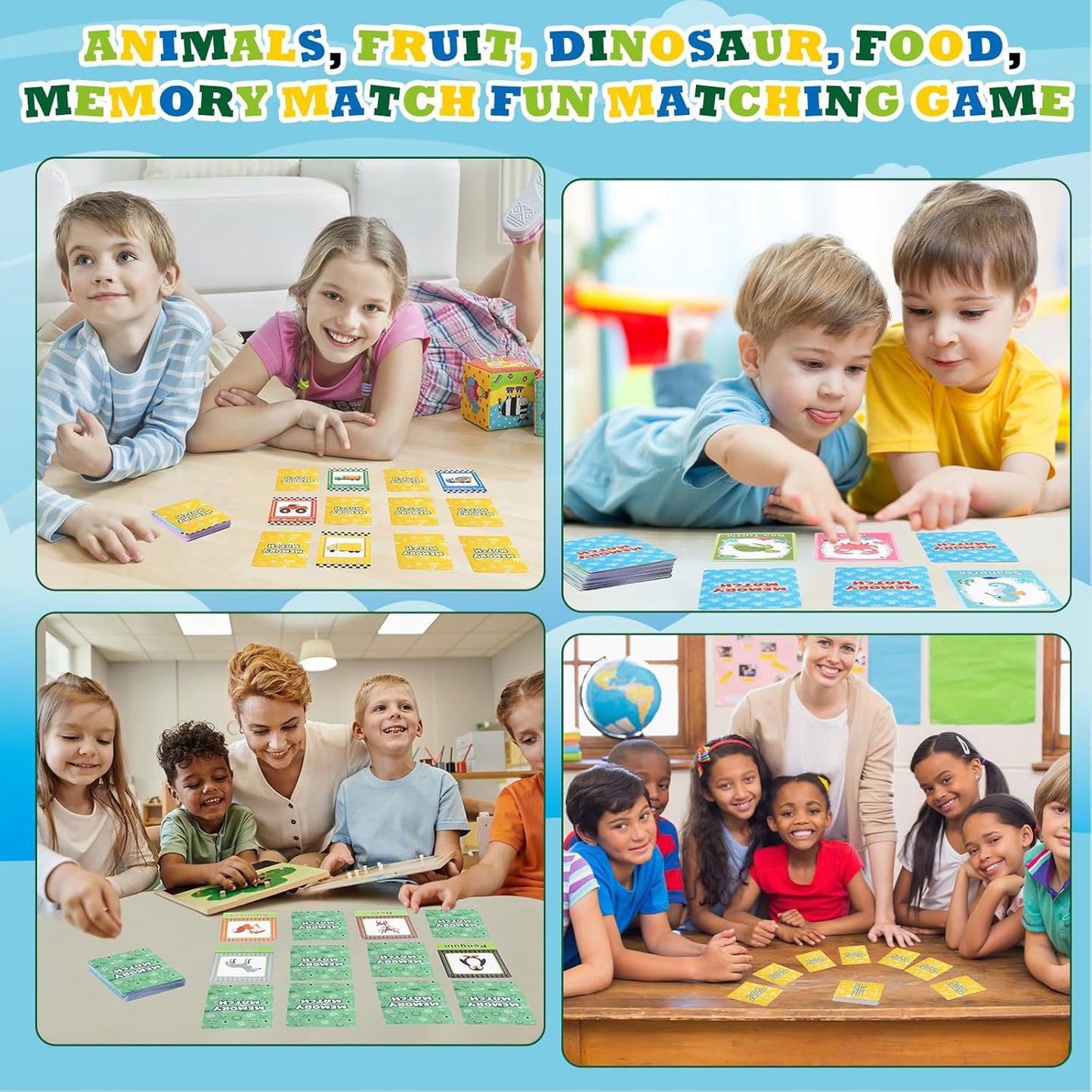 Zubebe 4 Sets Memory Matching Game for Kids Memory Match Fun Matching Game Educational Toys for Family Night, Party Favors, Classroom Prizes (Style 1)
