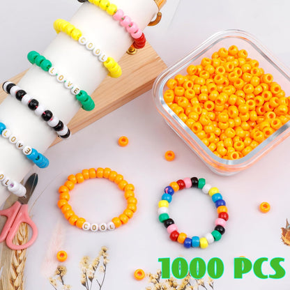 Auvoua 1000Pcs Pony Beads Bracelet 9mm Yellow Plastic Barrel Pony Beads for Necklace,Hair Beads for Braids,Key Chain,Jewelry Making (Yellow)