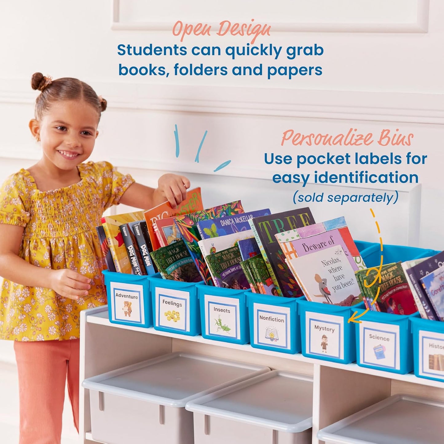 ECR4Kids Linking Plastic Storage Book Bin, Multipurpose Organization, Neon Purple, 10-Piece