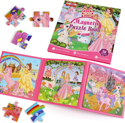 Magnetic Puzzles for Kids Ages 4-6, 20-Piece Toddler Travel Toys Unicorn Princess Puzzles Ages 3-5, Educational Learning Magnets, Ideal Road Trip Activities Toys for 3 4 5 6 Boys and Girls