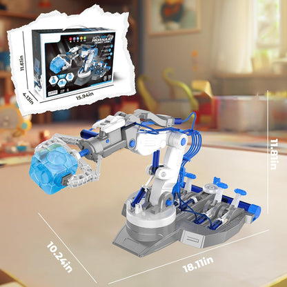 SMIESSKIDDO 3 in 1 Hydraulic Robot Arm - 220 Pcs STEM Building Toys with 4-Jaw Grab, Suction & Tongs for Kids 8-12 | No Batteries Needed Engineering Gift for Boys & Girls Ages 9 10 11 - Yellow