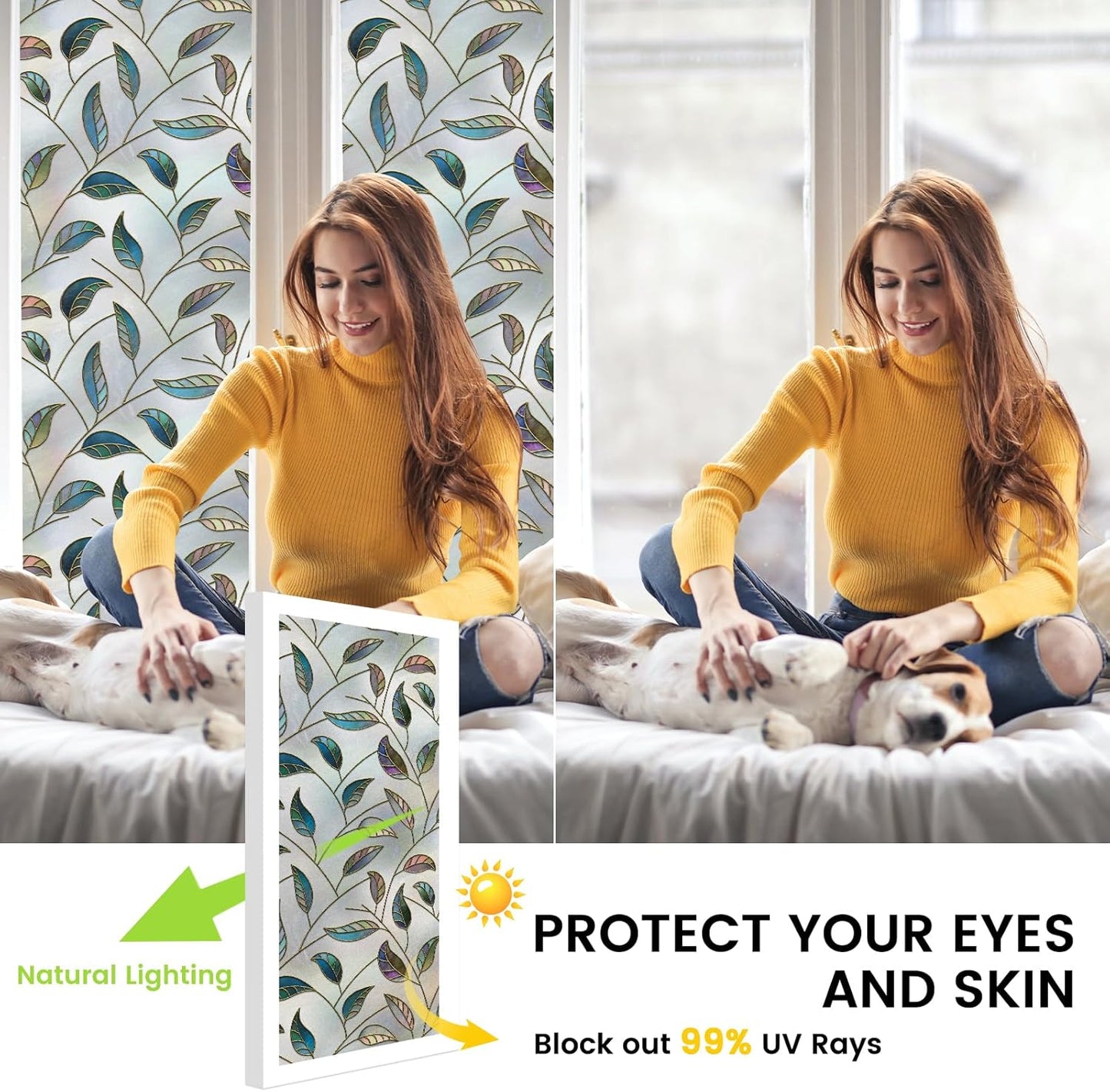 Leaf Pattern Window Tint with Installation Tools, Blackout Window Cover, Sun Blocking Window Tint for Home (Full Blackout Opaque, 17.7'' x 78.7'')