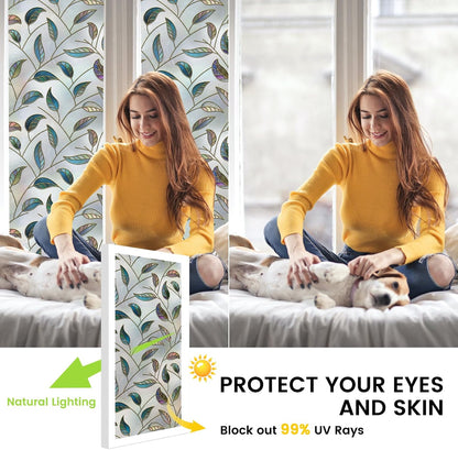 Leaf Pattern Window Tint with Installation Tools, Blackout Window Cover, Sun Blocking Window Tint for Home (Full Blackout Opaque, 17.7'' x 78.7'')