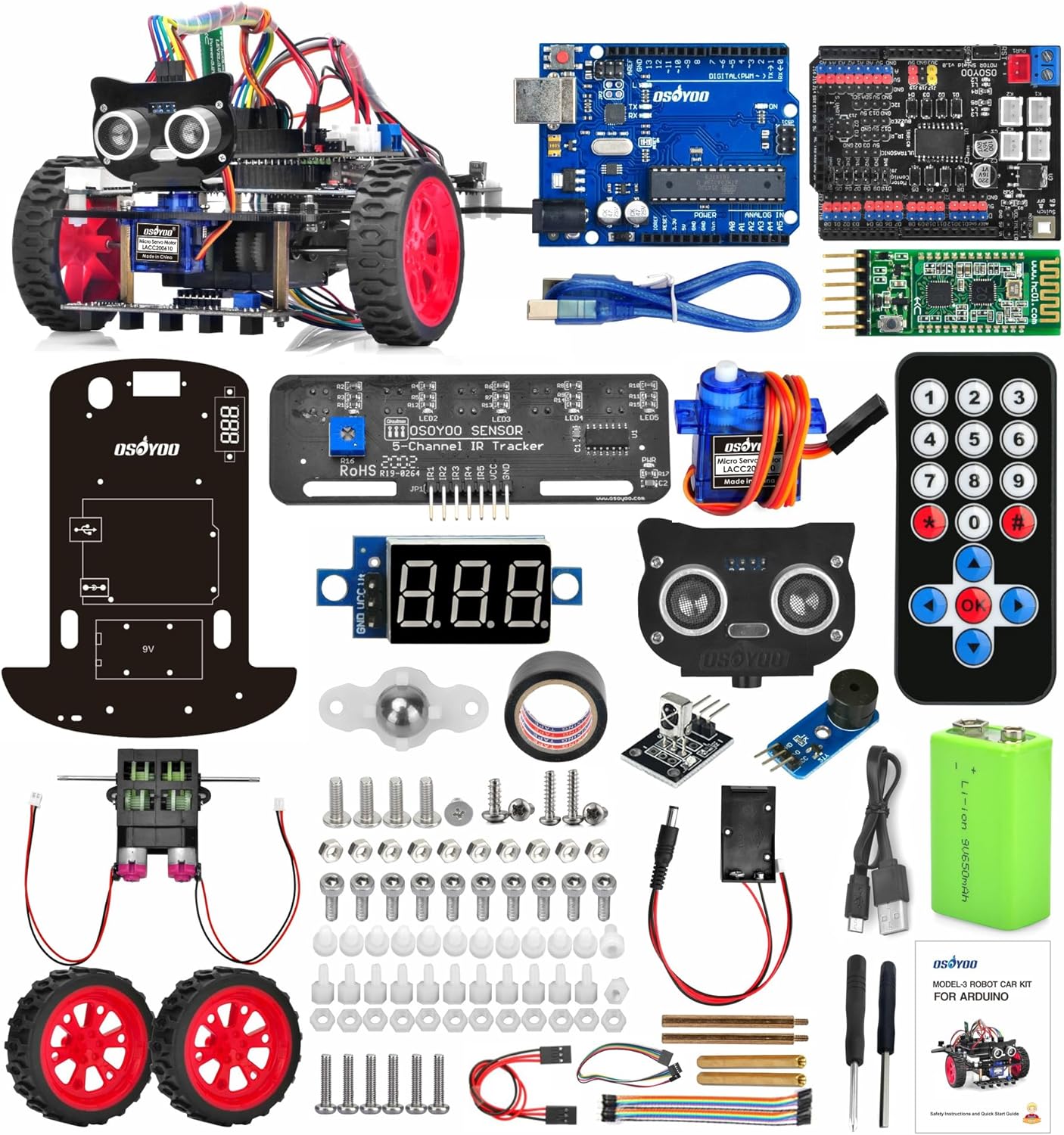 OSOYOO Model 3 Robot Car DIY Starter Kit for Arduino,Educational Motorized Robotics, Remote Control App, Learning How to Code, IOT Mechanical Coding for Teens and Adults