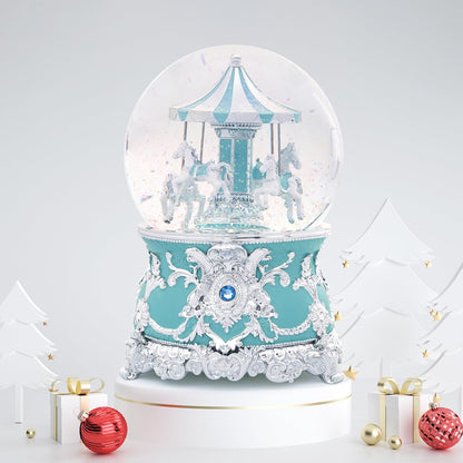 Carousel Music Box Gold & Ivory Christmas Snow Globes, 8.3" Rotate Carousel Snow Globe for Kids & Adults, Classic Wind up Musical Snow Globe Birthday Gifts for Women Girls, Carousel Horse Home Decor