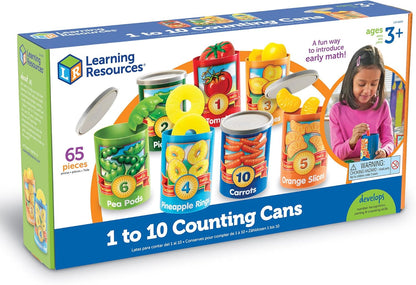 Learning Resources One To Ten Counting Cans - 65 Pieces, Ages 3+, Toddler Activities, Preschool Pretend Play, Supermarket Food Toys
