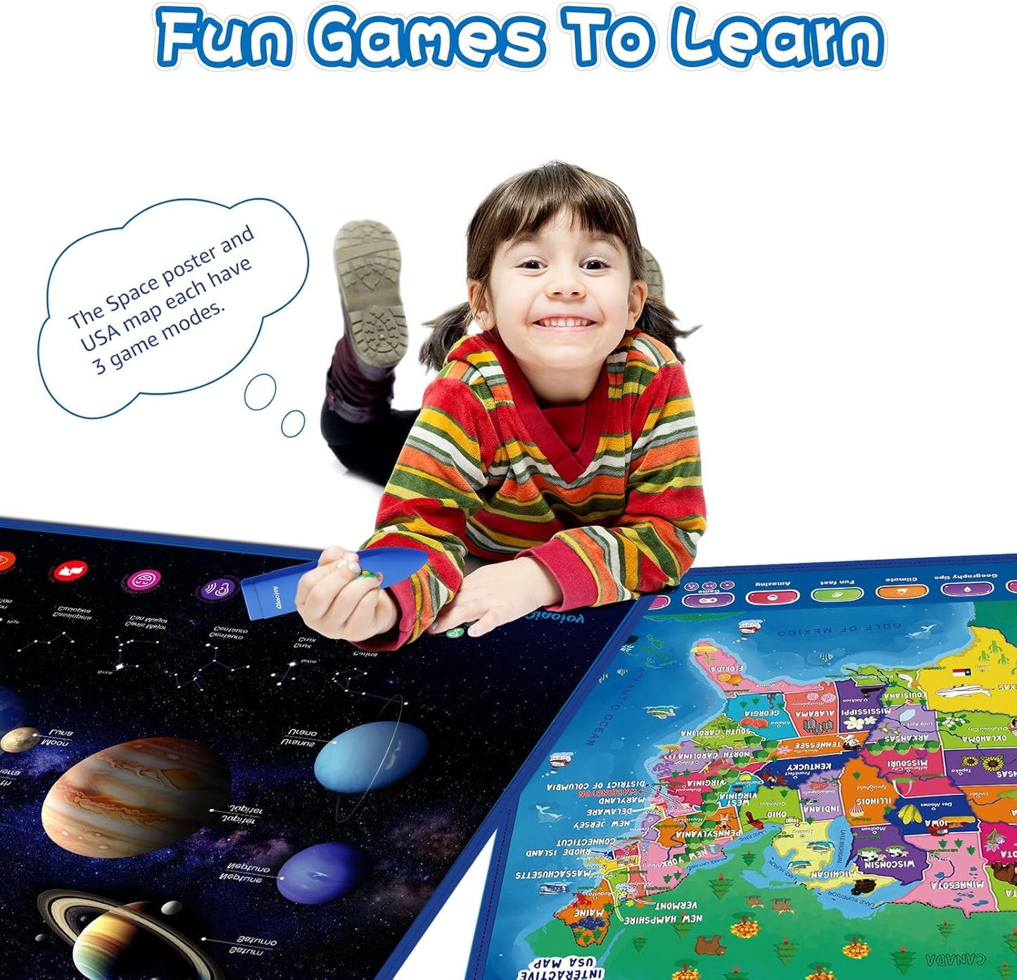 Bilingual Interactive Solar System Poster for Kids – Educational Talking Space Poster for Kids Aged 3-12, STEM Learning Toy, Ideal for Classroom & Home, Space-Themed Wall Decor