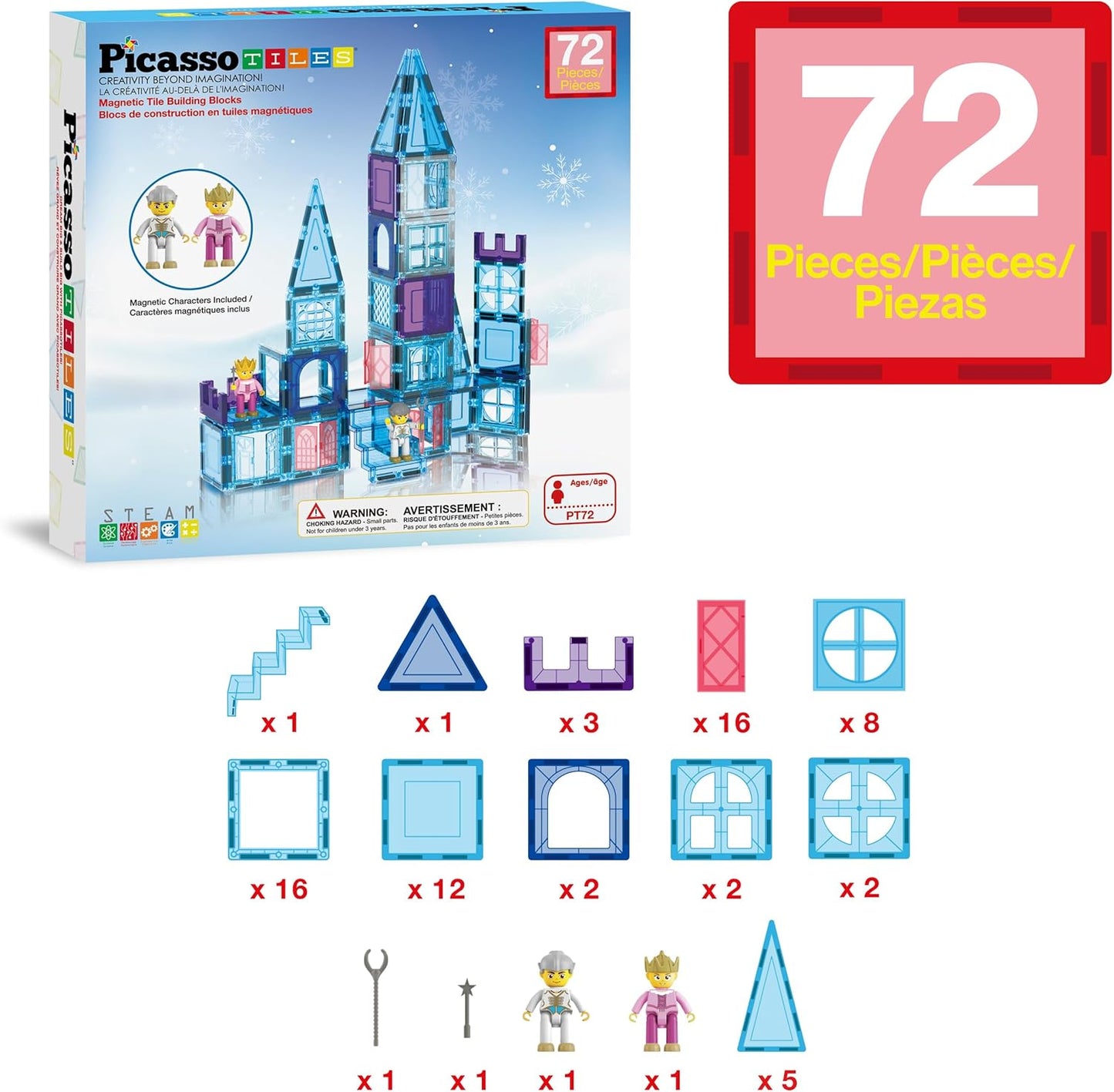 PicassoTiles Magnetic Building Block Set Geometry Shape Magnet Tiles Construction Toy STEM Learning Kit Educational Playset Playboard Pretend Play Stacking Blocks Child Brain Development PT16