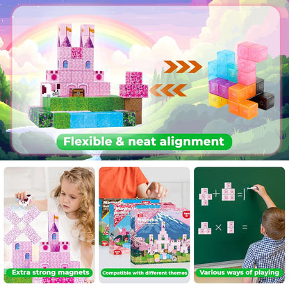 Annexfun Magnetic Blocks - 100PCS Building Blocks Unicorn Cubes - Toys for Montessori Toddler Christmas Birthday Gifts - STEM Sensory Toys for 3 4 9 10 Year Old Girl