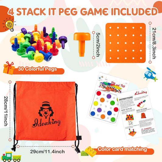 Shappy Toddler Peg Board Kids Montessori Colorful Stackable Toys 120 Pcs Pegs with 4 Foam Board 4 Learning Educational Toy for Preschool Color Recognition Counting Skill(Orange)