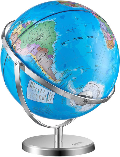 VEVOR Illuminated World with Stand, 13 in/330.2 mm, Educational Earth Globe with Stable Heavy Metal Base HD Printed Map and LED Night Lighting, 720° Spinning Globe for Kids Classroom Learning