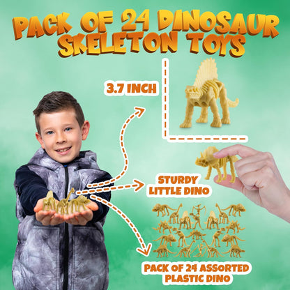 Bedwina Dinosaur Fossil Skeleton - (Bulk Pack of 120) 3.7 Inch Assorted Plastic Dino Figure Bones for Kids Science Dig Kit, Digging Sandbox Bins Play Toys, Party Favors, Birthday Decorations
