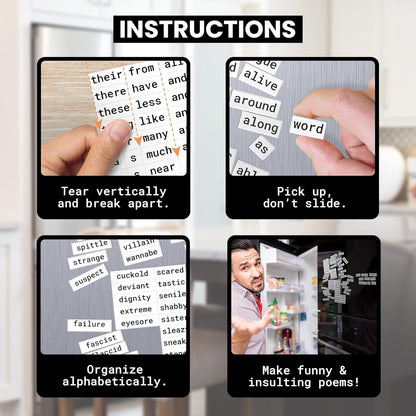 Poetry Tiles – 536 Fightin' Words Magnetic Kit – Obscenities, Insults, and Swear Word Themed Funny Magnets for Adults for Refrigerator Poems and Stories – Adult Humor Gifts – .375" Tall Tiles