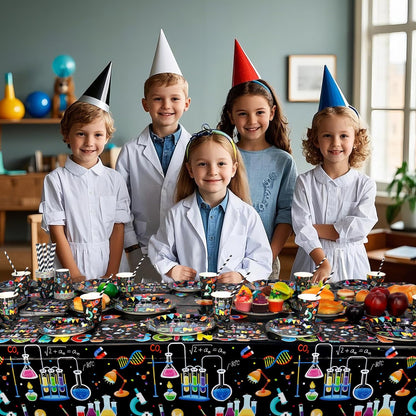 Science Party Supplies, Includes Plates, Tablecloth, Cups, Straws, for Boy Girl Scientist Lab Decoration Serves 20 Guests