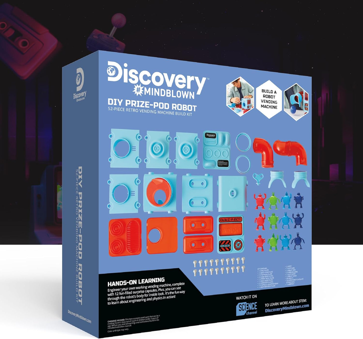 Discovery DIY Prize-Pod Robot Kit, 52-Piece Vending Machine Building Set, 12 Transforming Capsules, Educational Science Experiment, Engineering STEM Project, Robotics Toy Gift Kids Age 8+