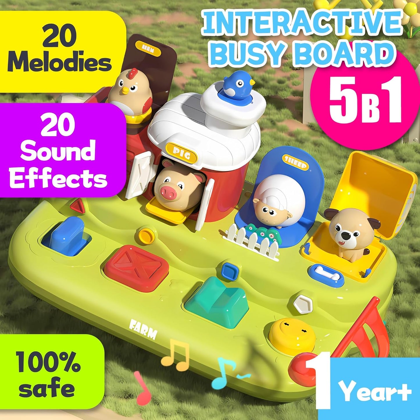 Montessori Busy Board Sensory Toys for Toddlers 1-3, Activity Music & LED Light Up Montessori Toys for 2+ Year Old, Travel Toys for 2 Year Old Boys & Girls, 2025