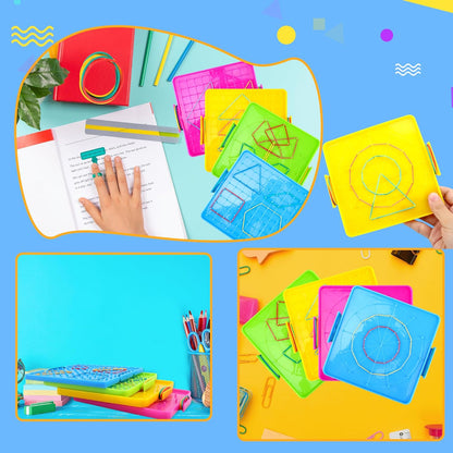 20 Pcs Plastic Double Sided Geoboard Mathematical Manipulative Material Geoboard Plastic Graphical Geo Board with Rubber Bands for Kindergarten Geometric Shape Learning Toys,4 Colors