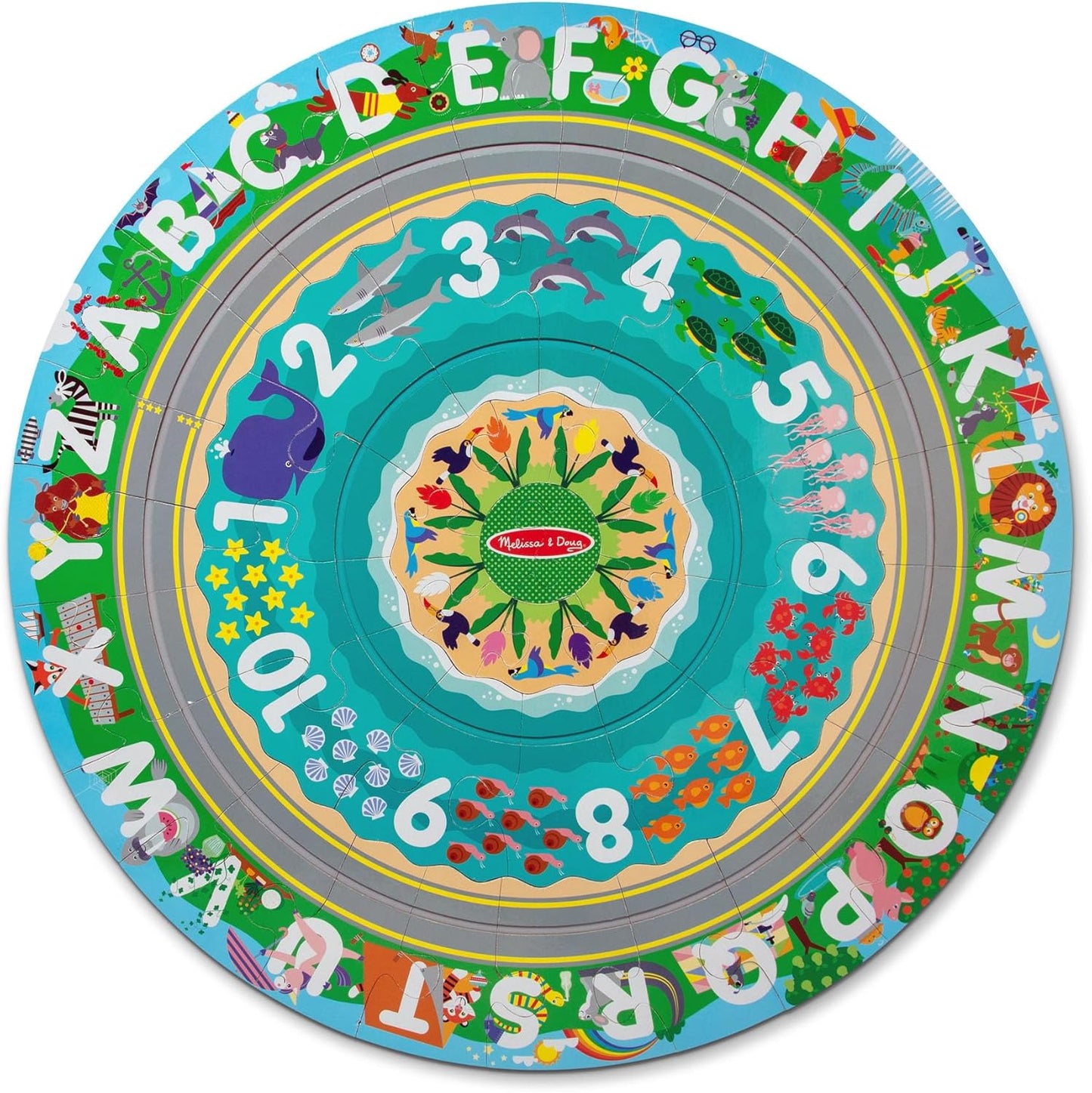 Melissa & Doug Round the Shore Tracks Cardboard Jigsaw Floor Puzzle and Wind-Up Vehicles – 48 Pieces, for Boys and Girls 4+ - FSC-Certified