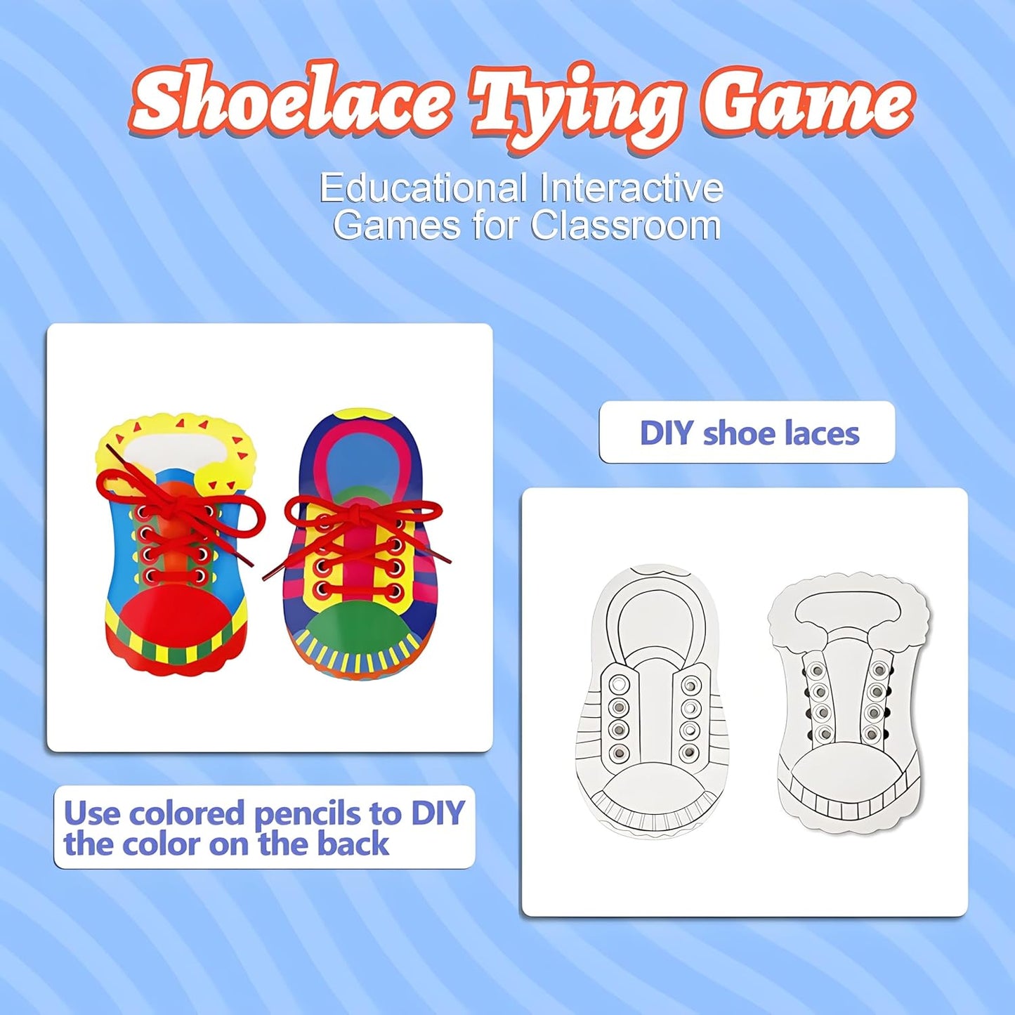 Quixorblex 6 Pcs Shoelace Threading Shoe Tying Practice for Kids Lacing Cards Toddlers Fine Motor Skills Toys Learning Activities Montessori Toys