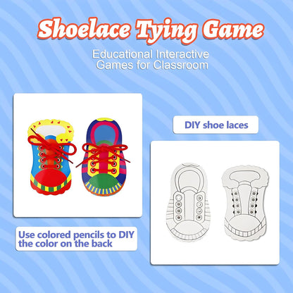 Quixorblex 6 Pcs Shoelace Threading Shoe Tying Practice for Kids Lacing Cards Toddlers Fine Motor Skills Toys Learning Activities Montessori Toys