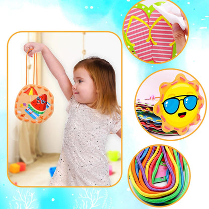 Summer Lacing Cards Sewing Kits For Kids 12 Pack Beach Theme Pool Party Decoration Double Sided Cardboard Lacing Playing Games for Boys Girls Preschool Home Developing Imagination Education Supplies