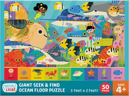 Chuckle & Roar Dinosaur Glow Floor Puzzle 50 Piece Kids Puzzle - Giant 2 x 3 Foot Glow in The Dark Preschool Puzzle - Large Pieces for Ages 4+ - Educational Dinosaur Puzzle for Screen Free Time