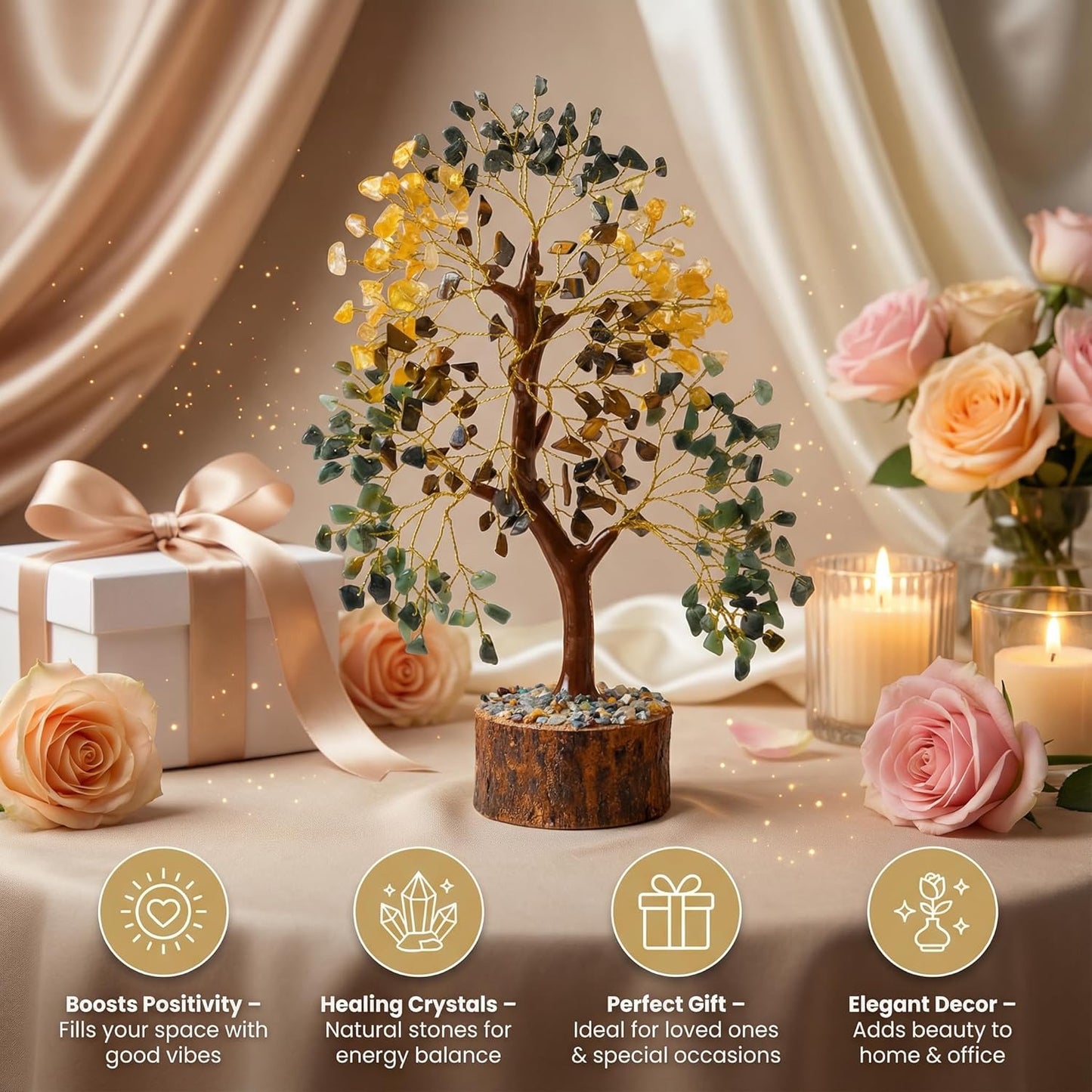 ANAYA AGATE 7 Chakra Healing Crystal Tree of Life Kit, Bracelet, Pendant, Necklace, Feng Shui Money Bonsai Tree, Positive Energy for Women, Mom, Sister and Housewarming Decoration
