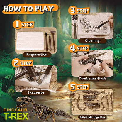 Dig & Discover Dino Tyrannosaurus Rex Dinosaur Skeleton 3D Fossil Bones Excavation, Science Educational Toy Kit for Kids, Children