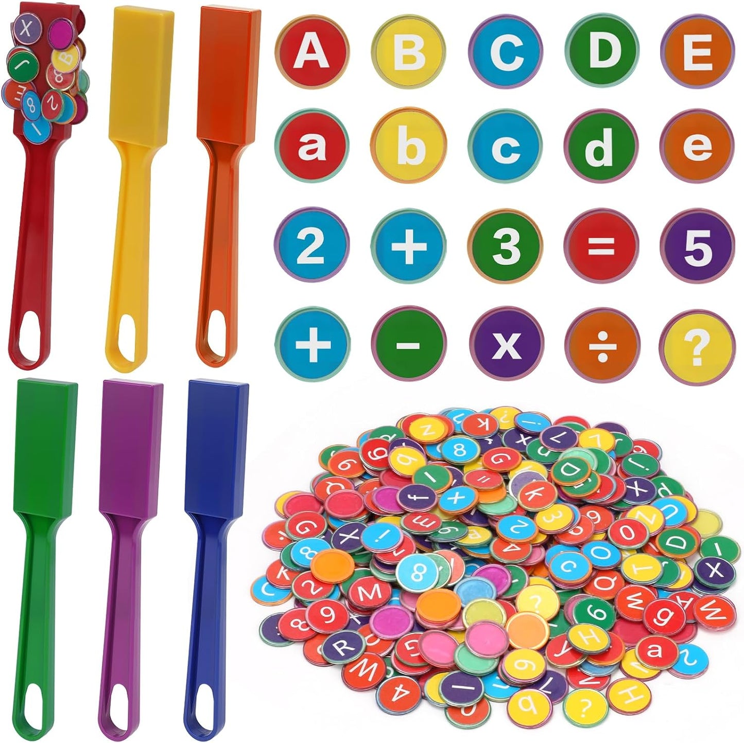 Coopay 312 Pcs Alphabets Numbers Chips and 6 Pcs Magnetic Wands - Toddler Learning Letters for Spelling, Reading Tools for Kids Science of Reading Manipulatives, Teaching Supplies Kindergarten