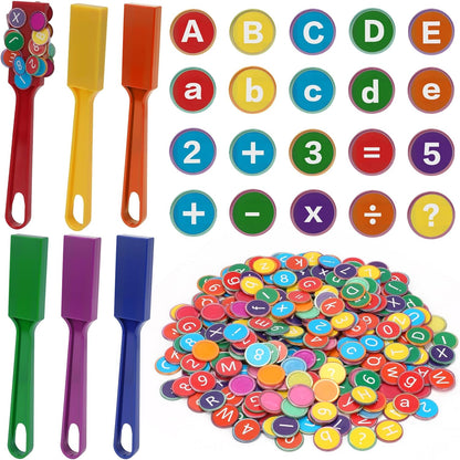 Coopay 312 Pcs Alphabets Numbers Chips and 6 Pcs Magnetic Wands - Toddler Learning Letters for Spelling, Reading Tools for Kids Science of Reading Manipulatives, Teaching Supplies Kindergarten