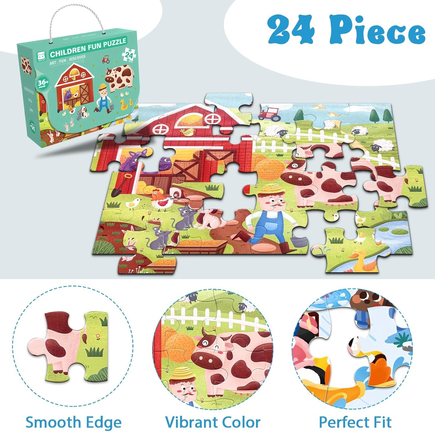 Jumbo Floor Puzzle for Kids, Large Jigsaw Puzzles 24 Piece for Kids Ages 3-5,Preschool Learning & Education Toys, Gifts for 4-8 Year Old Boys and Girls (Jungle Animals)