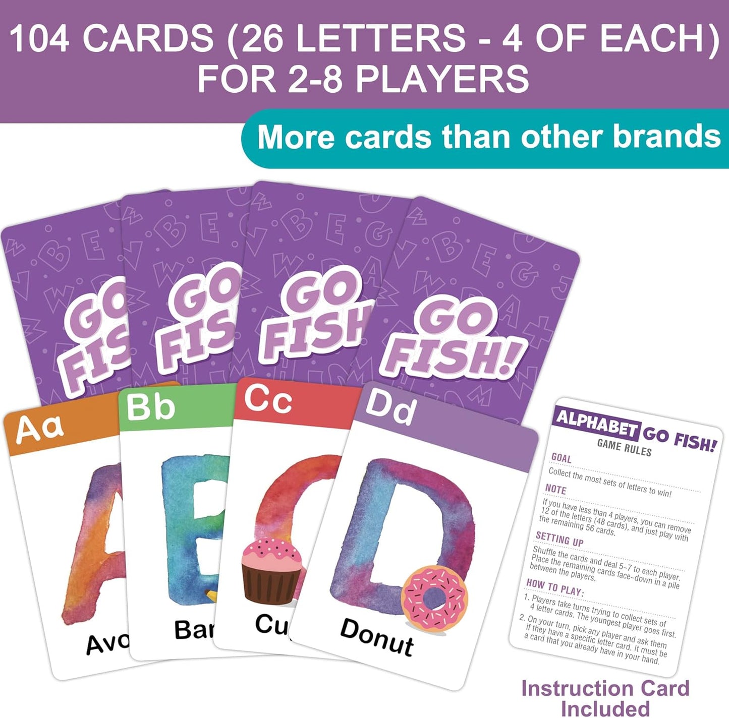 BenBen Go Fish Card Game for Kids, 104 Cards, Ocean Theme Memory Matching Game, Sea Animals Learning Playing Cards, Picture Cards with Real Photos, Fun Facts, 2-8 Players