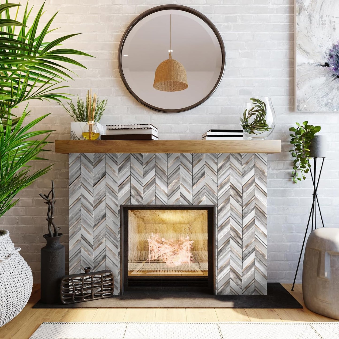Yipscazo 10 Sheets Herringbone Backsplash Peel and Stick Tile, Marble Calacata Mixed Metal Gold PVC Stick on Backsplash for Kitchen, Waterproof Self Adhesive Wall Tile for Bathroom