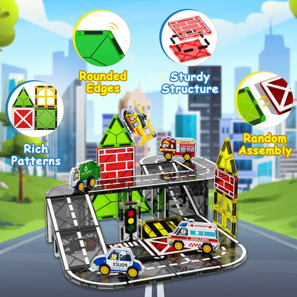 Magnetic Tiles Road Set | Magnet Tiles Race Track, Magnetic Car Racing Tile for Kids Ages 4-8 5-7, Toddler Magnet Building Toys STEM Learning Sensory Birthday Gifts for 3+ Years Old Boys Girls