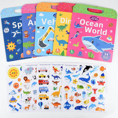 ASTARON Reusable Sticker Book for Toddlers, 88 Pcs Dinosaur Stickers Road Trip Activities Car Airplane Activities Travel Toys for Kids, Kids Quiet Time Activities (2-6 Age)