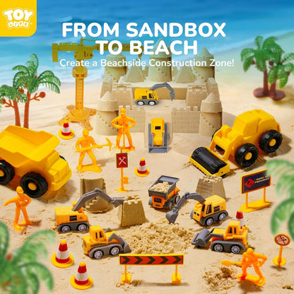 TOY Life 38 Pcs Sand Construction Kit with Big Foldable Sandbox with 2.2Ibs Magic Sand, Trucks, Castle Molds & Beach-Side Mat – Indoor Sandbox Toy Construction Sensory Bins for Toddlers