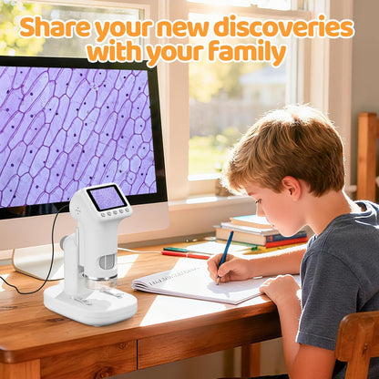 1600X Microscope for Kids, 4K 2.0" Screen Kids Microscopes with Slides Kit Microscope for Toddlers Christmas Birthday Gifts Toys for 3-14 Year Old Children Students (White)