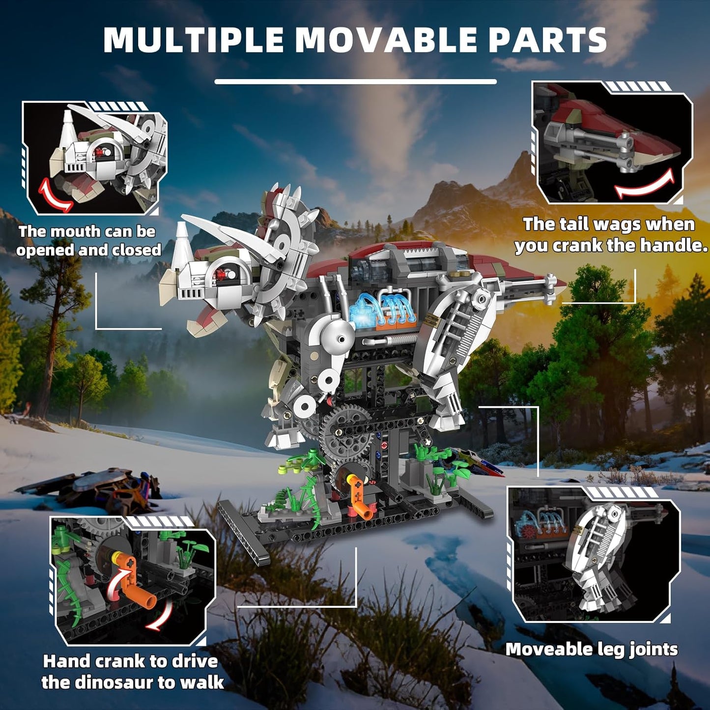Mechanical T-Rex Dinosaur Building Set with Lights, Rotatable Components & Display Stand, STEM Building Toy for Boys 8-14, Home Office Decor for Adults, Mechanical Enthusiasts (730PCS)
