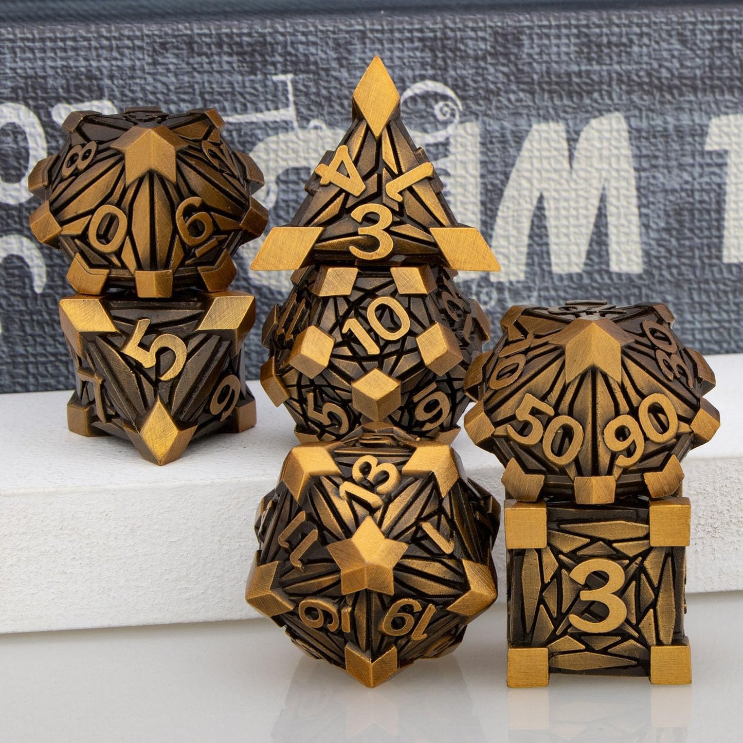 7PCS Metal DND Dice Set with Box, Debris RPG Blue White D and D Dice for D&D Tabletop Games Role Playing Game Polyhedral Dice Set D20 D12 D10 D8 D6 D4