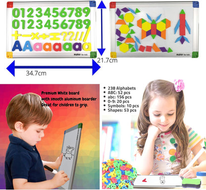 291Pcs ABC Magnets Board Magnetic Letters Numbers and Shapes Maker for Kids and Toddlers with Storage Double-Side Drawing Whiteboard Uppercase Lowercase Foam Alphabets Games Set