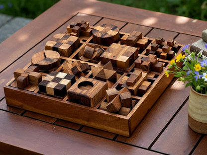 BSIRI 16 in 1 Wooden Brain Teaser Puzzles for Adults and Teens or Kids Interlocking 3D Mini Wood Mind Games Hand Puzzle Teasers Set Toys Coffee Table Games Gift