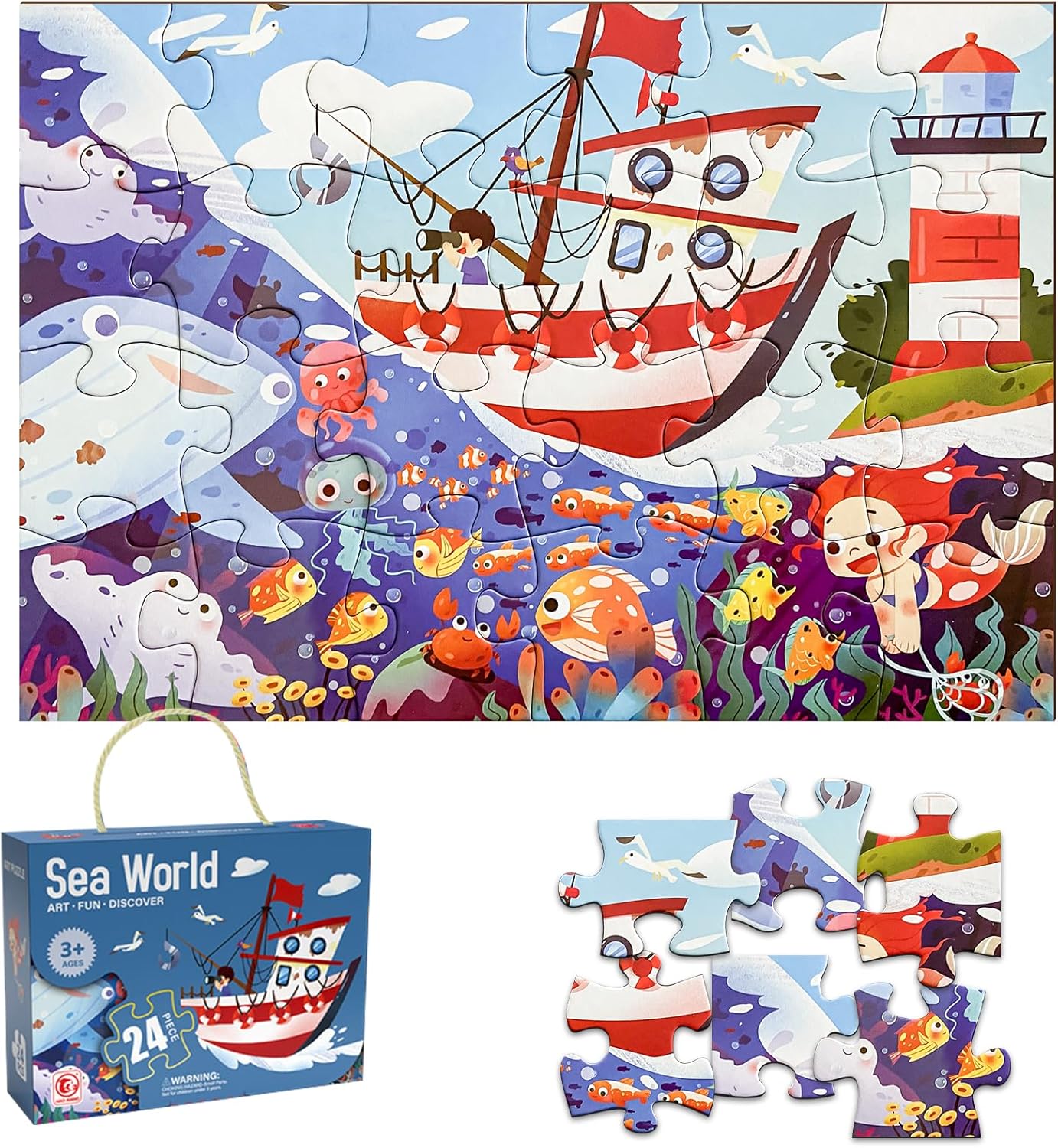 Jumbo Floor Puzzle for Kids, Large Jigsaw Puzzles 24 Piece for Kids Ages 3-5,Preschool Learning & Education Toys, Gifts for 4-8 Year Old Boys and Girls (Jungle Animals)