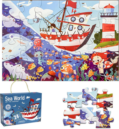Jumbo Floor Puzzle for Kids, Large Jigsaw Puzzles 24 Piece for Kids Ages 3-5,Preschool Learning & Education Toys, Gifts for 4-8 Year Old Boys and Girls (Jungle Animals)