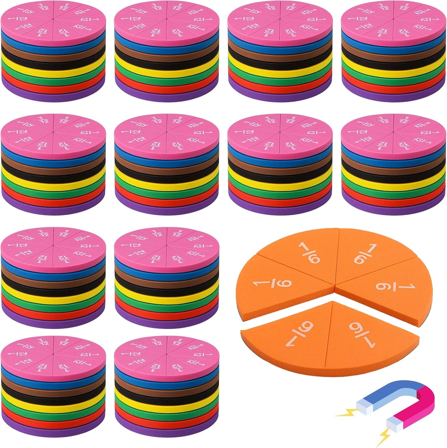EHR Magnetic Fraction Circles Set (6 Sets) for Fractions Math Manipulatives – Educational Tool for Kids in 3rd to 5th Grade
