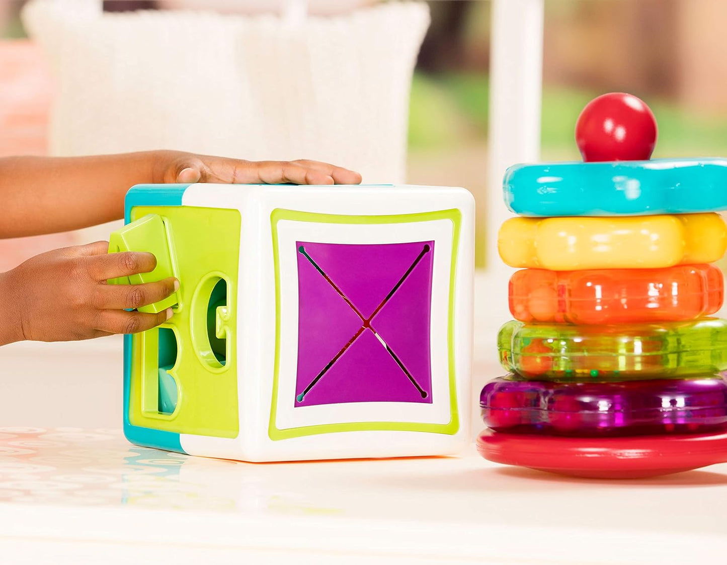 Battat – Shapes, Numbers & Letters – Toddler Sorting Activity Cube – Dexterity Toy – Bead Maze – 2+ Years – Shape Sorter Cube