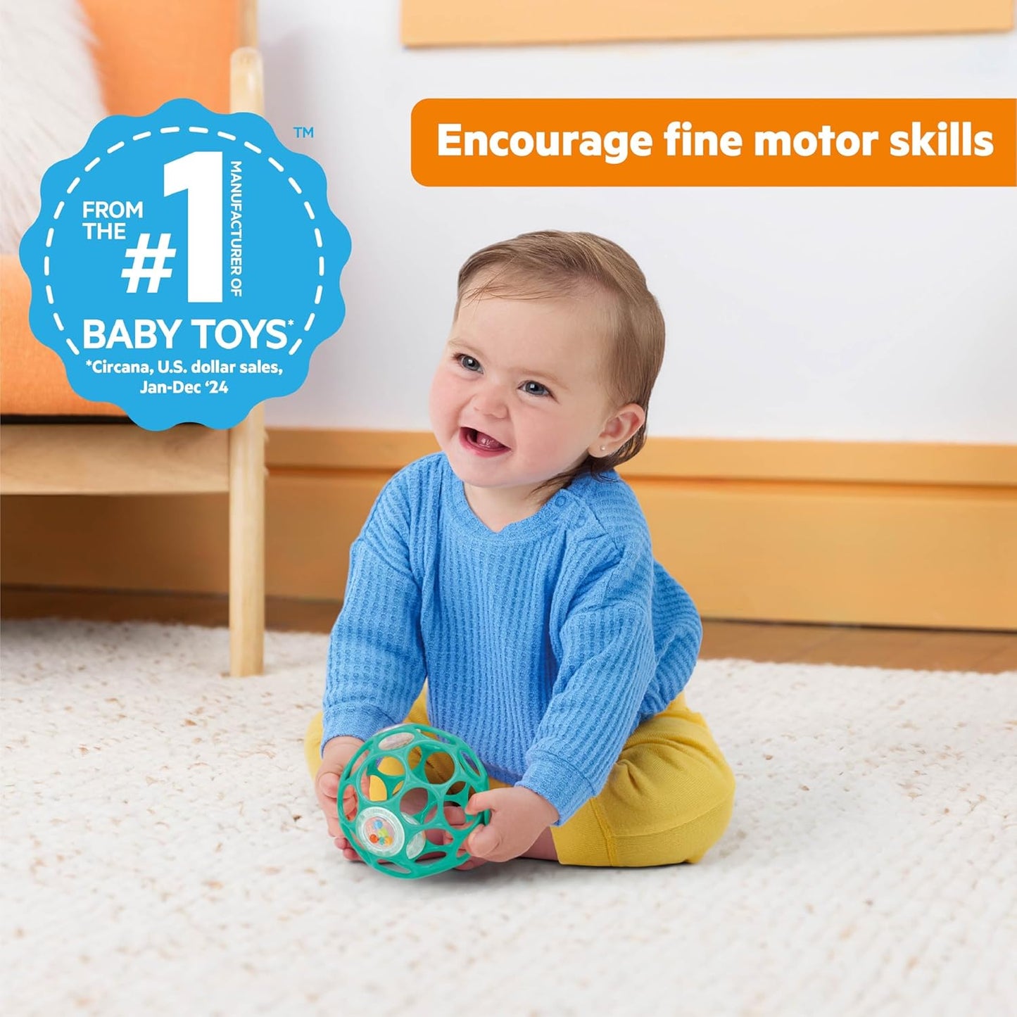 Bright Starts Oball Musical Toy, Jingle & Shake Pal, BPA-Free Easy-Grasp Baby Rattle Toy, Ages Newborn+