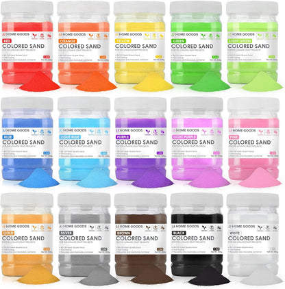 JJ CARE Sand Art Bottles [12 Wave-Shaped Sand Bottles + 6 Small & 6 Large Funnels] Craft Sand Art Kit for Kids 3 Years Above, Non-Toxic Rangoli Color Art Bulk