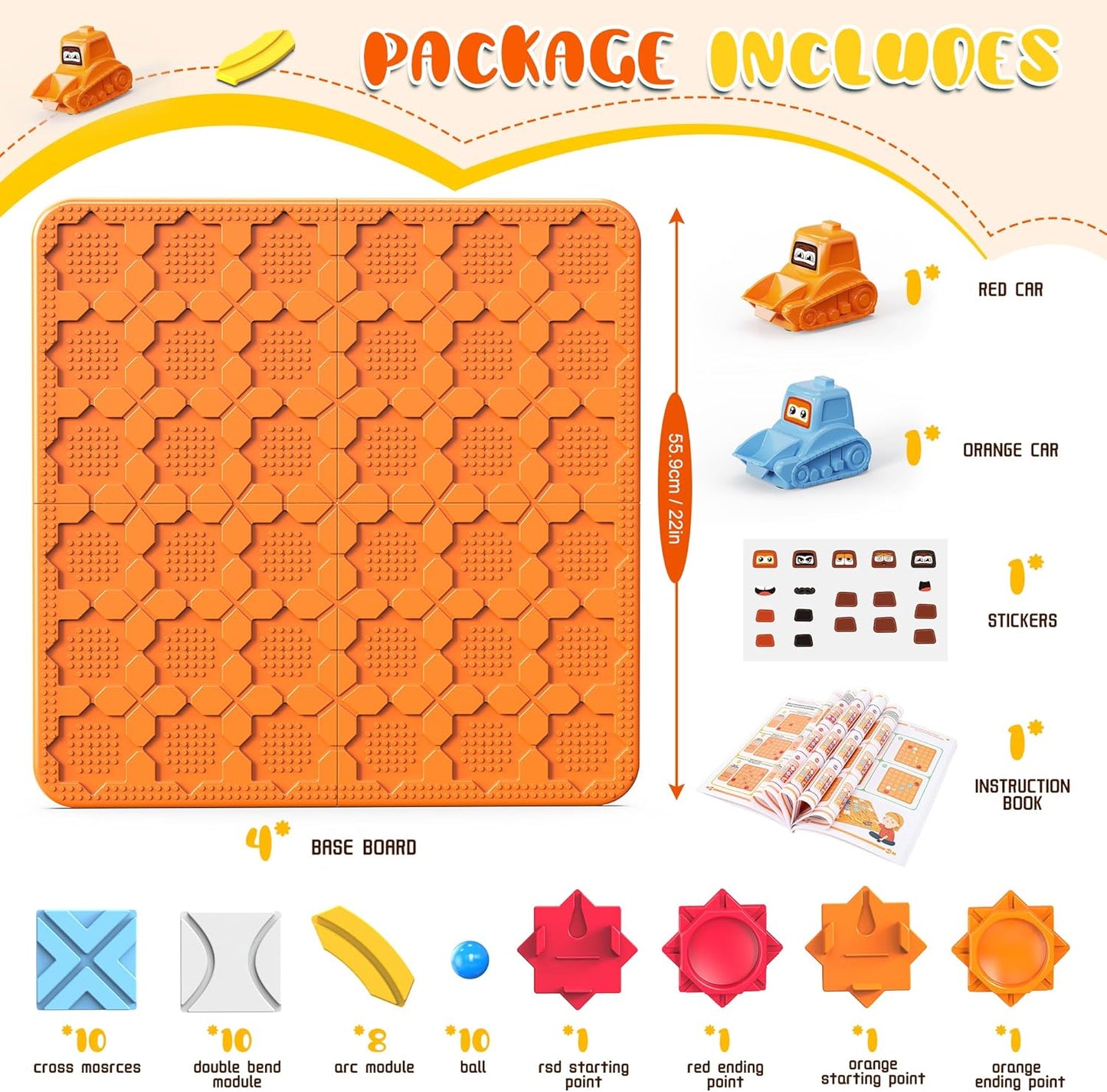 STEM Logic Road Builder Toys: Board Games Toys for 5 Year Old Kids, Montessori Brain Teaser Puzzles Educational Learning Activities Toy for Kid Ages 3 4 6-8 12 Boys Girls Gifts (Orange 32PCS)