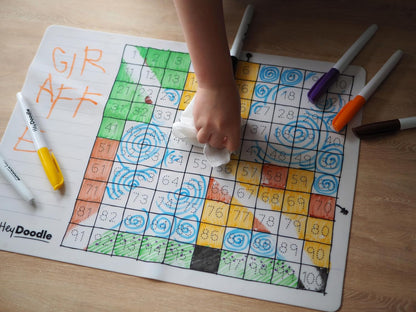 HeyDoodle Into The Wild Classic Doodle Mat – Reusable Silicone Alphabet Coloring Mat for Toddlers and Kids – Educational Animal Activity Pad with 9 Markers – Mess-Free Travel Toy – Ages 3-7