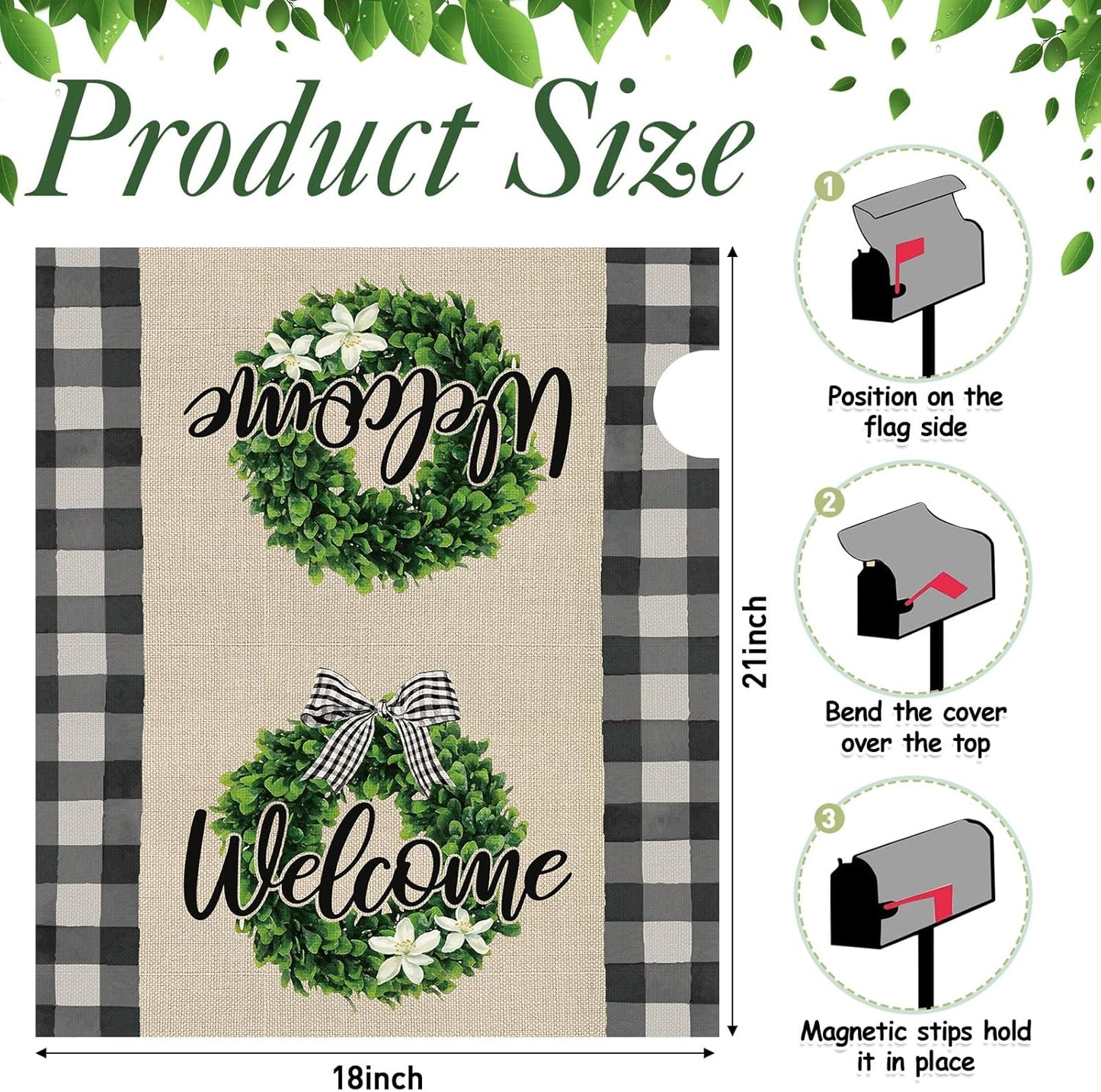 Tiamon Monogrammed L Mailbox Covers Magnetic Eucalyptus Welcome Letter Box Wrap Standard Size 21x18 Inch Spring Summer Leaves Mailbox Decor Eucalyptus Letter Numbers Decoration for Outdoor Garden Yard